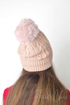 The back view of a fleece beanie by Fleece Chic in the color Vintage Rose.