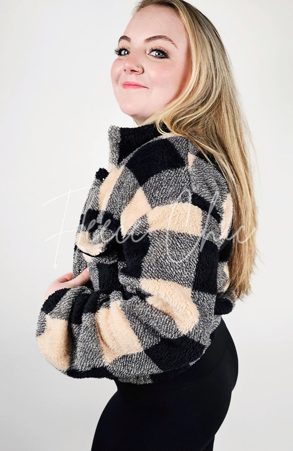 Cropped Fleece Plaid Jacket