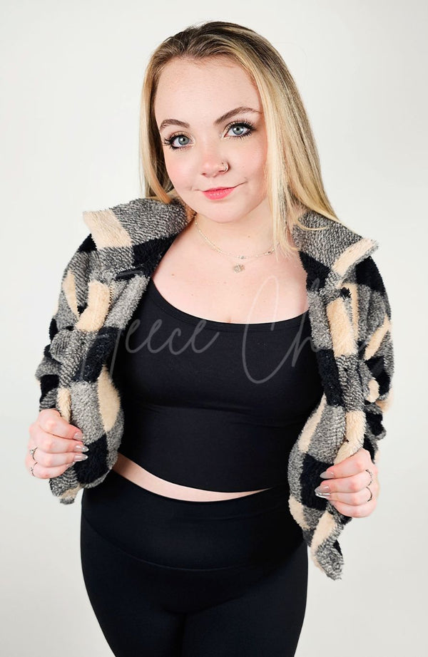 Cropped Fleece Plaid Jacket