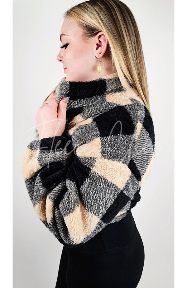 Cropped Fleece Plaid Jacket