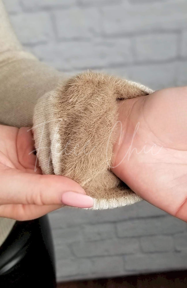 A close-up detail view of the fuzzy interior of a cotton sweater by Fleece Chic