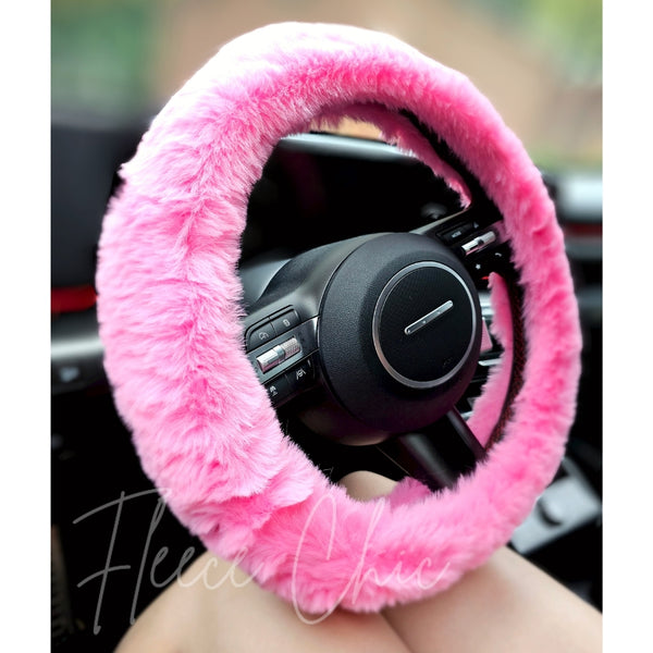 Pink steering wheel cover 3-piece set by Fleece Chic