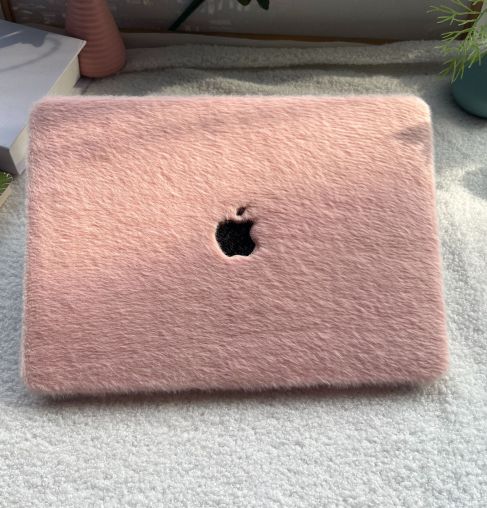 A laptop case cover for MacBooks with a plush exterior that is light pink - Fleece Chic