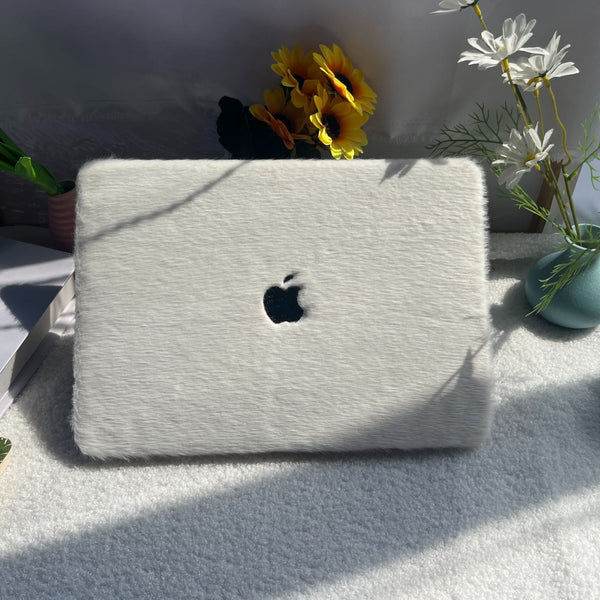 A laptop case cover for MacBooks with a plush exterior that is white - Fleece Chic