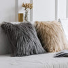 Mongolian sheep pillow covers in gray and light brown by Fleece Chic.