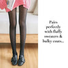 Fake translucent tights with fleece inside are worn by a woman with a long pink sweater - Fleece Chic