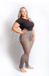 Plus size tights that fit tall women are gray in the stirrup style - Fleece Chic