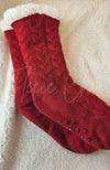 Red grip socks with a white sherpa lining - Fleece Chic