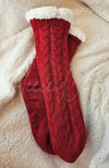 Red grip socks with a white sherpa lining - Fleece Chic