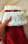 Red grip socks with a white sherpa lining - Fleece Chic
