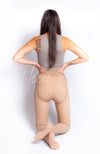 Plush tights that are light brown are worn and displayed from the rear - Fleece Chic