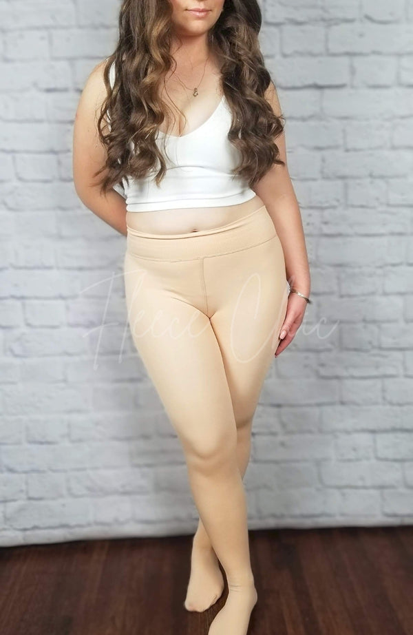 Fleece lined tights in beige nude color with plush lining - Fleece Chic