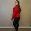 Plush leggings with a fleece lining are worn by a woman in a red sweater - Fleece Chic