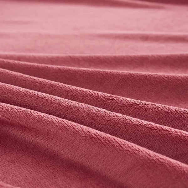 Rose colored fleece sheets are shown in close-up detail - Fleece Chic