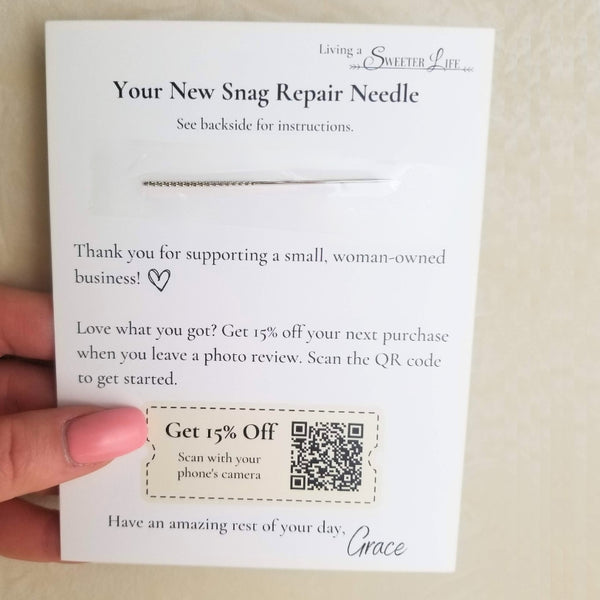 Image shows how a snag repair tool is shipped out to customers - Fleece Chic (previously Living a Sweeter Life)