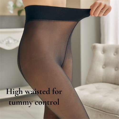 Fleece lined sheer tights offer high waist stomach control - Fleece Chic