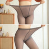Opaque tights with a fleece lining are stretched out at waist to demonstrate that they would fit larger women - Fleece Chic