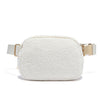 A white teddy hip bag with gold clasp by Fleece Chic.