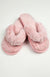 Furry Flip Flops that are Light Pink are displayed from the front - Fleece Chic