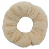 A cream-colored fuzzy scrunchie by Fleece Chic.