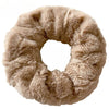 A camel-colored fuzzy scrunchie by Fleece Chic.