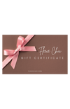 An electronic gift card from Fleece Chic with a pink ribbon graphic and text indicating it is a gift certificate.