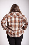 The backside of a brown insulated flannel is shown - Fleece Chic