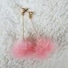 Faux Rabbit PomPom Long Drop Earrings