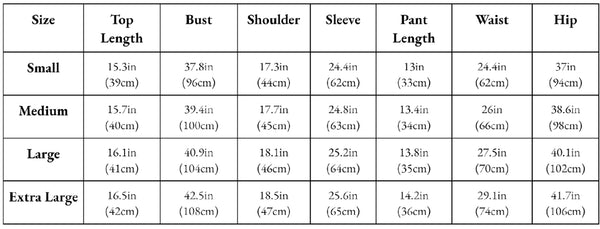 Lounge Apparel Size Chart by Fleece Chic