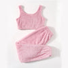 Pink lounge clothing that is made of sherpa and consists of a tank and fuzzy pants - Fleece Chic