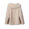 The back of a fox fur coat that is yellow is displayed with a white background - Fleece Chic