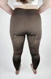 The rear view of a brown pair of yoga leggings with a fleece lining - Fleece Chic