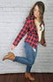 Insulated flannel shirt with fleece lining is worn by a woman in jeans and brown boots - Fleece Chic