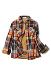 An insulated flannel with soft sherpa lining in orange and blue - Fleece Chic