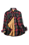 A fleece lined insulated flannel that is green, navy, and red - Fleece Chic