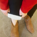 Fleece lined pants have their inner lining displayed at the ankle - Fleece Chic
