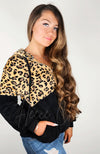 Plush Drawstring Leopard Hoodie