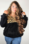 Plush Drawstring Leopard Hoodie