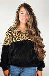 Plush Drawstring Leopard Hoodie