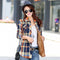 Long sleeve flannel with soft fleece lining in orange and blue - Fleece Chic