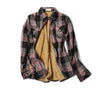 A pink and black long sleeve sherpa lined flannel that is for sale - Fleece Chic